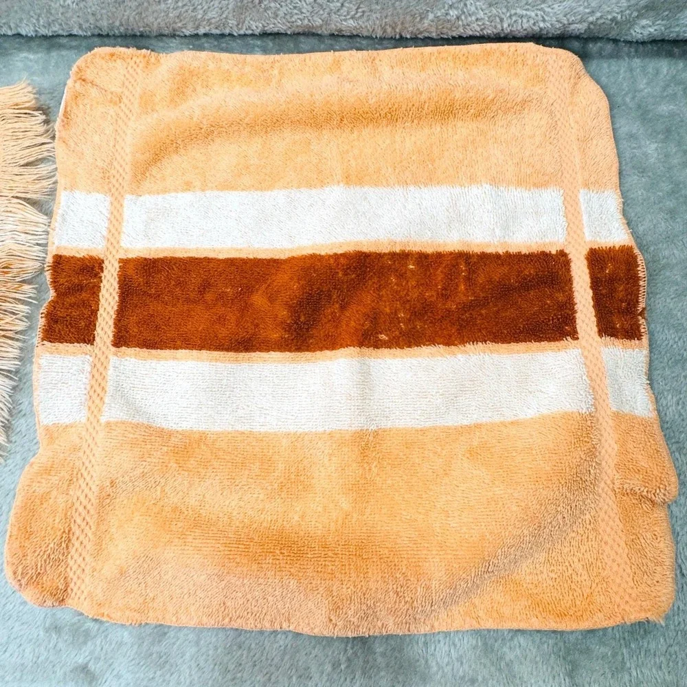 Fieldcrest Cannon Royal Velvet Vintage 3 Piece Towel Set Orange Rust Terry Cloth